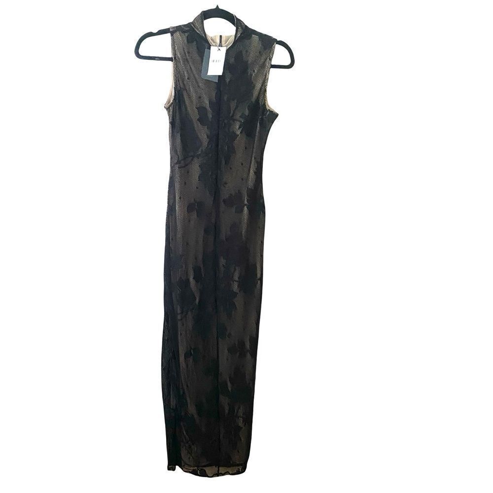 NBD Macelina maxi dress Black nude illusion lace sheath bodycon Revolve NWT Sz S - Picture 12 of 12